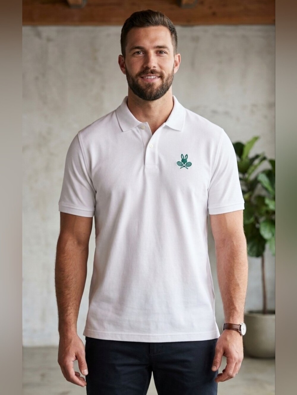 387. NWOT - Psycho Bunny White Polo with Green Embroidered Logo
